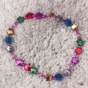 🍧🌈 Handcrafted Beaded Choker Necklace Real Pearls And Stars 15" 🦋